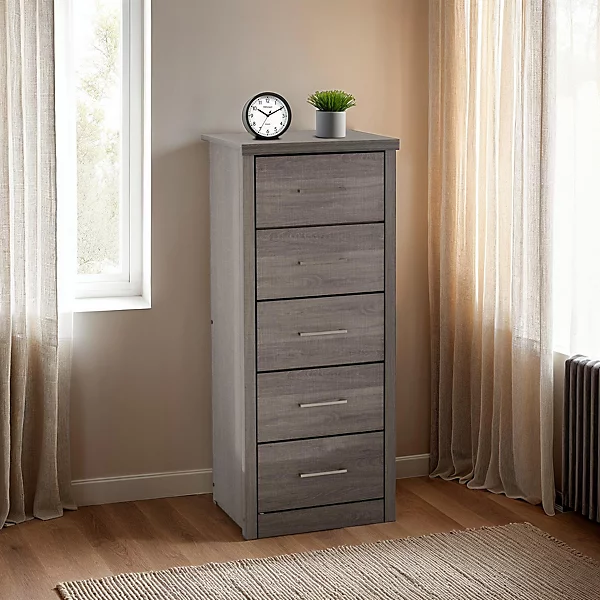 LISBON 5 DRAWER NARROW CHEST - BLACK WOOD GRAIN - BLACK WOOD GRAIN - Image 9
