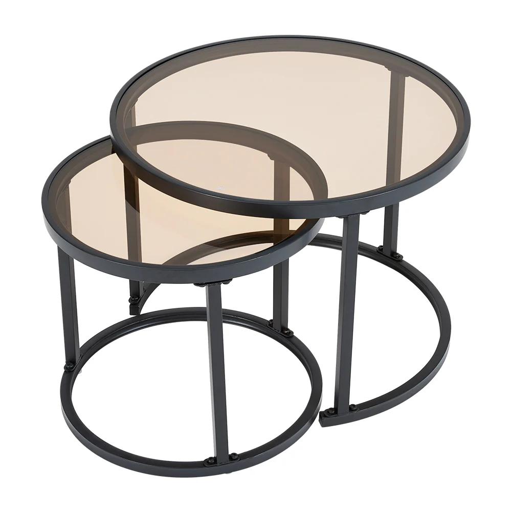 Livingandhome 2-Piece Glass Top Coffee Table Set - Image 4