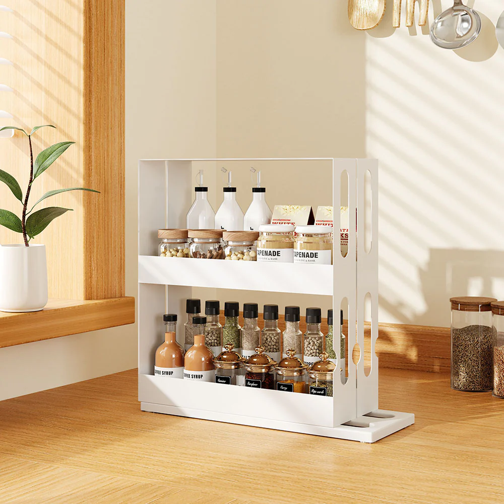 Livingandhome 2 Tiers Rotating Jars Spice Rack Kitchen Storage Holder Shelf Cabinet Organizer