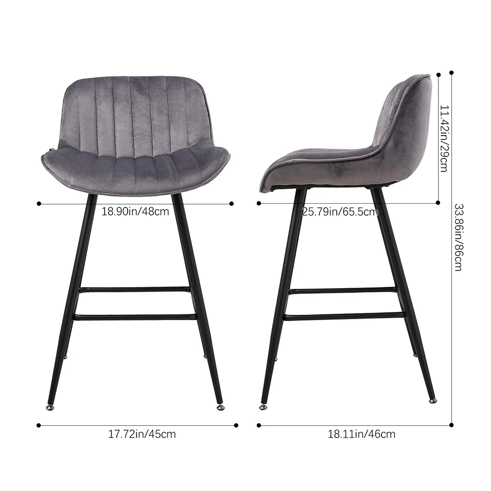 Livingandhome 2PCS Flannel Upholstered Bar Stools - Image 2