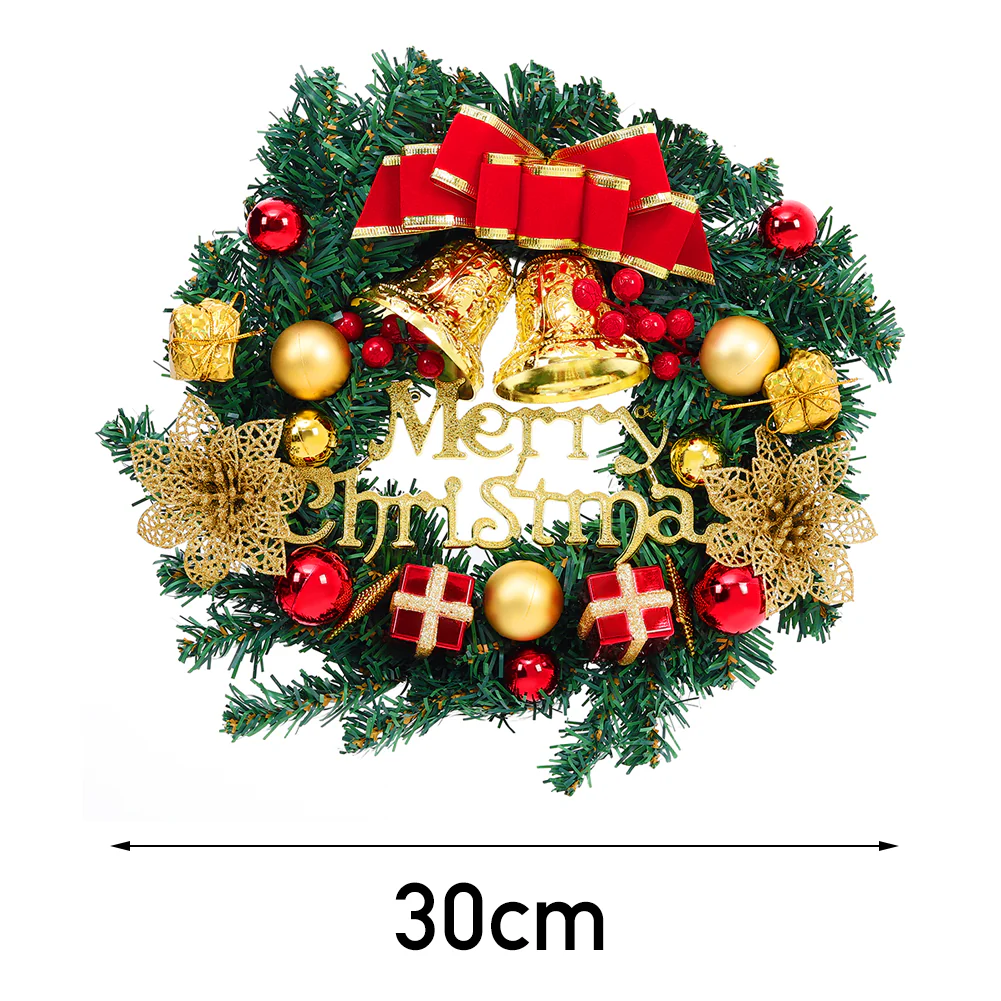 Livingandhome 30cm Christmas Artificial Wreath with Xmas Baubles Bells Bow Knots - Image 7