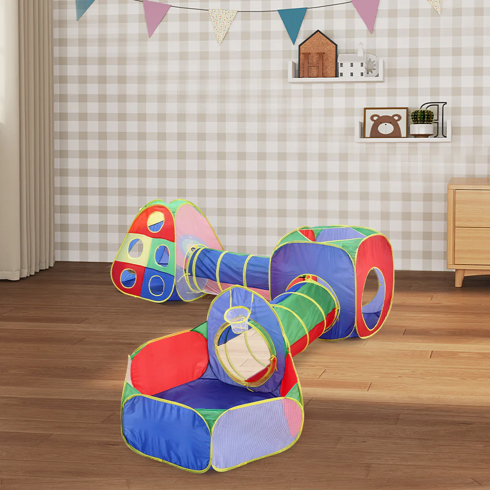 Livingandhome 5-in-1 Kids Play Tent Set Pop Up Ball Pit with Tunnel Toddlers Playhouse - Image 2