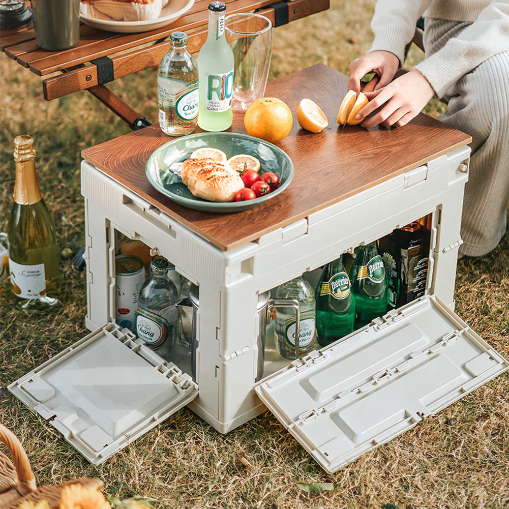 Livingandhome 60L Collapsible 3-Door Storage Box Outdoor Camping Table