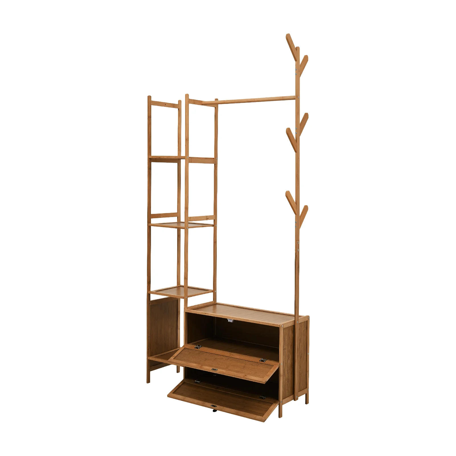 Livingandhome 81cm Multi-functional Wooden Coat Rack with Storage Drawers - Image 2