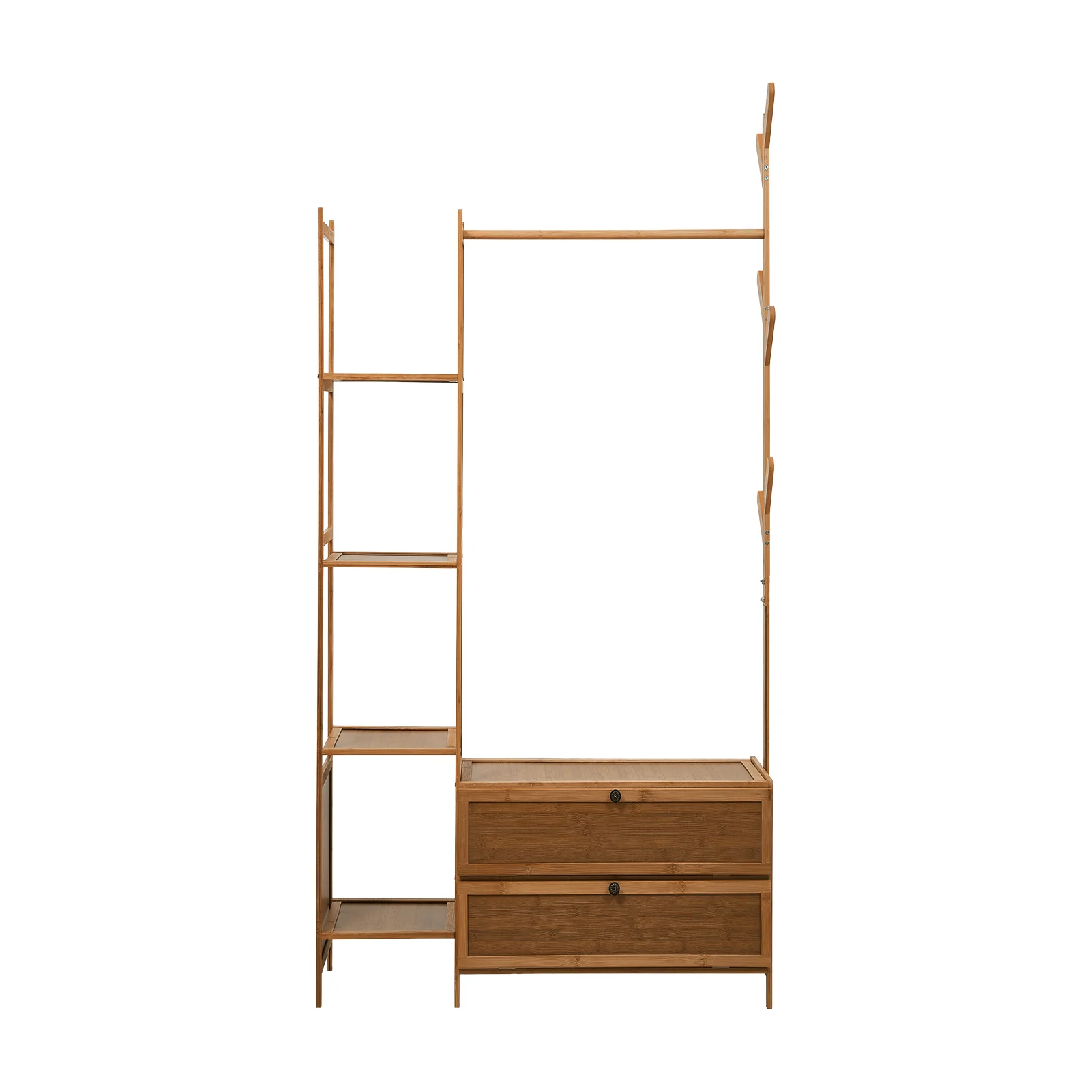 Livingandhome 81cm Multi-functional Wooden Coat Rack with Storage Drawers - Image 4