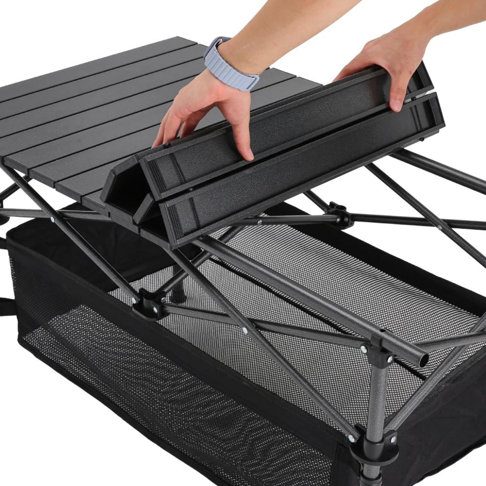 Livingandhome Aluminum Roll-Top Foldable Camp Table with Mesh Shelf - Image 3