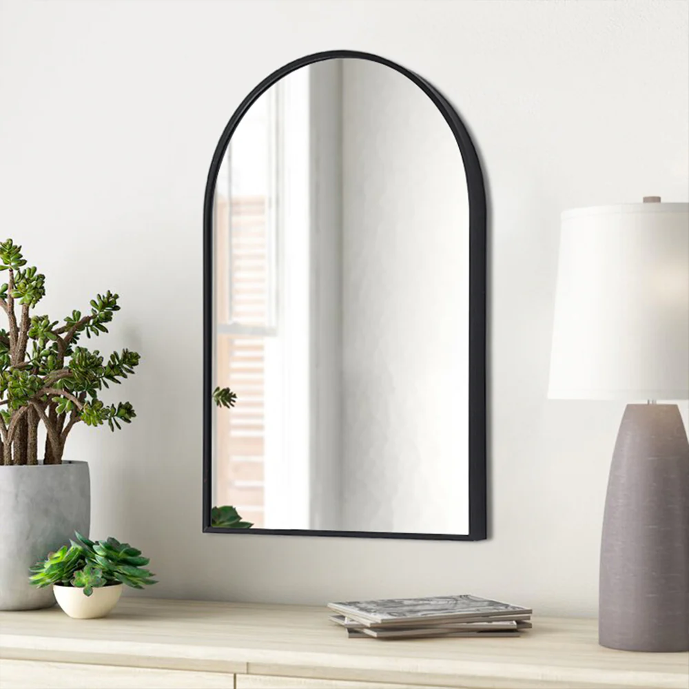 Livingandhome Arched Wall Mirror in Black Aluminum Alloy Frame
