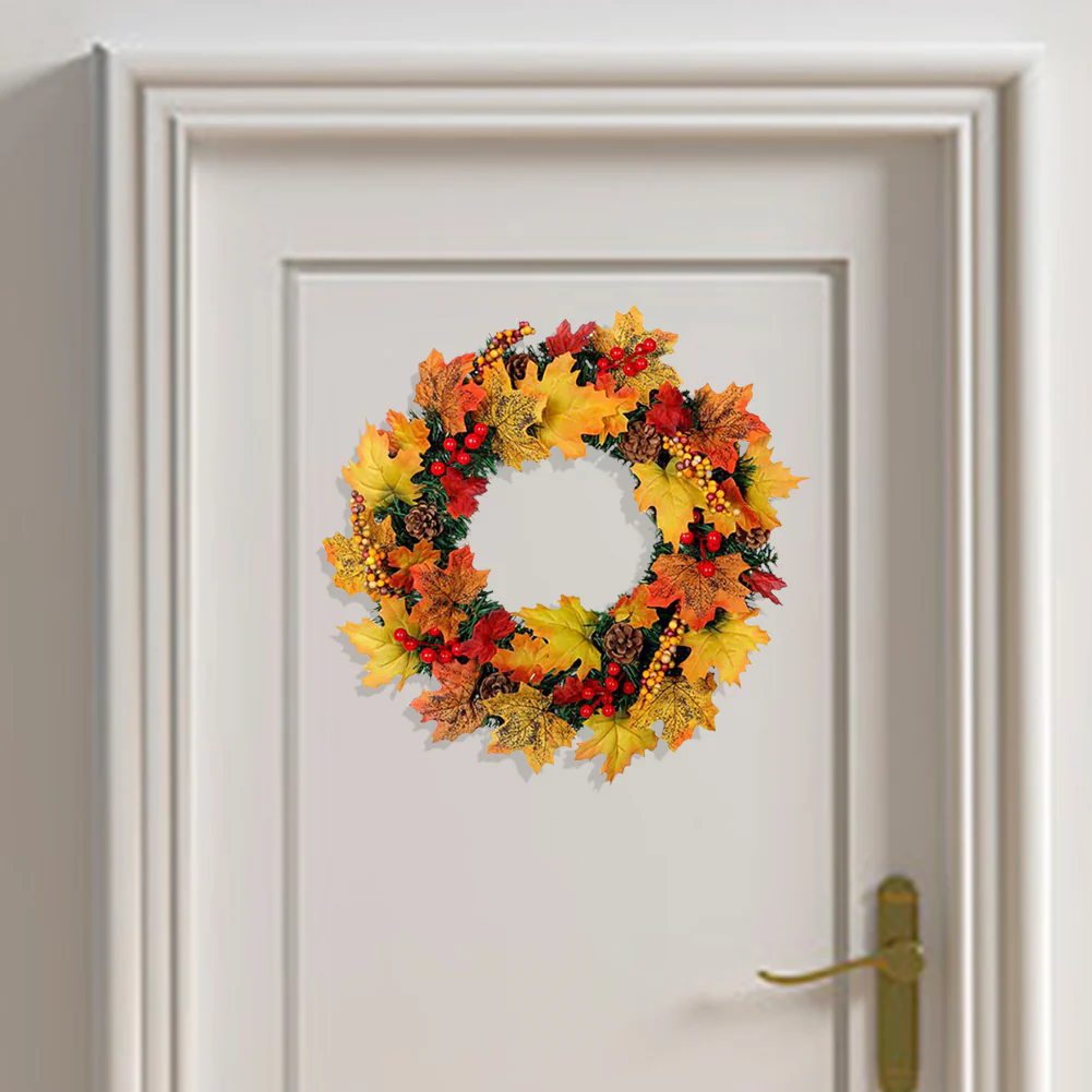 Livingandhome Artificial Maple Leaf Wreath Outdoor Decoration for Christmas - Image 2