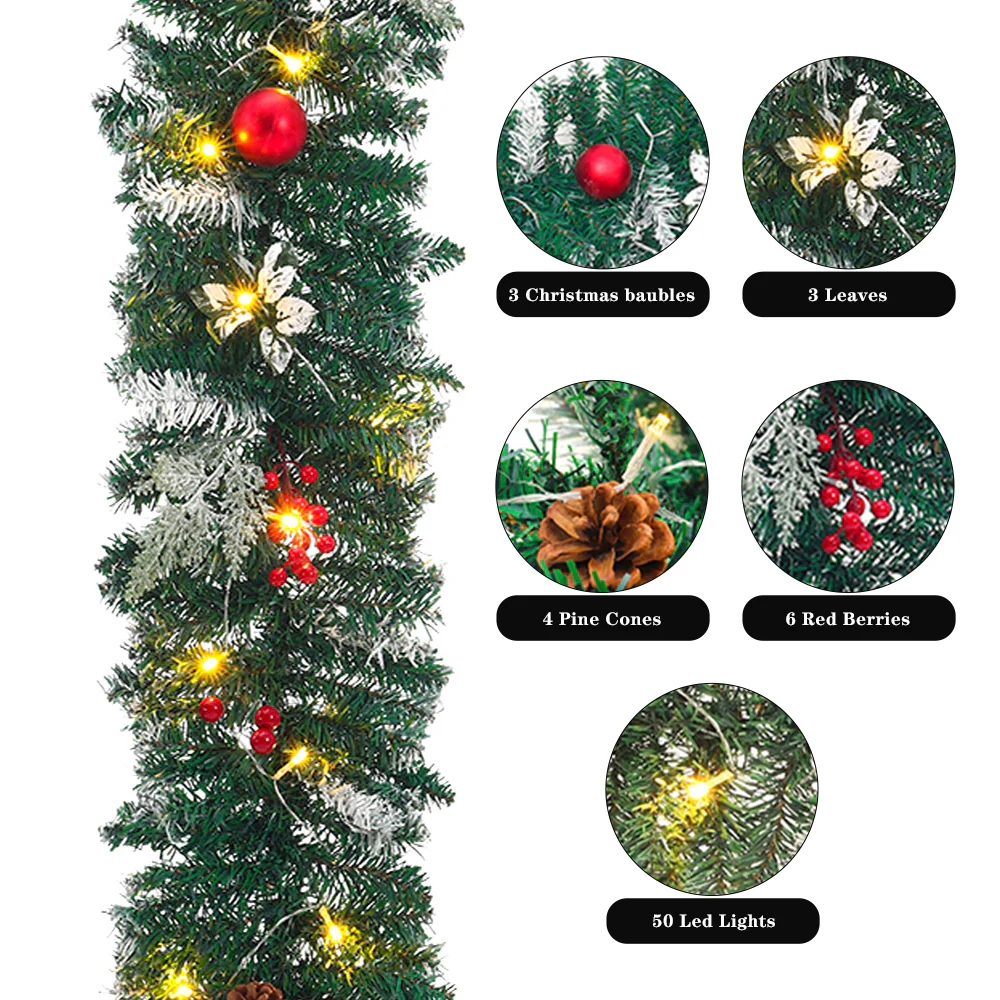 Livingandhome Artificial Pre-lit Frozen Christmas Holiday Decoration Garland - Image 4