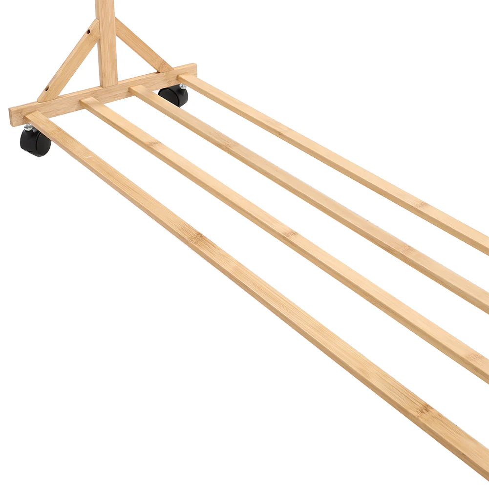 Livingandhome Bamboo Clothes Rack with Bottom Shelf Shoe Clothing Organizer - Image 6
