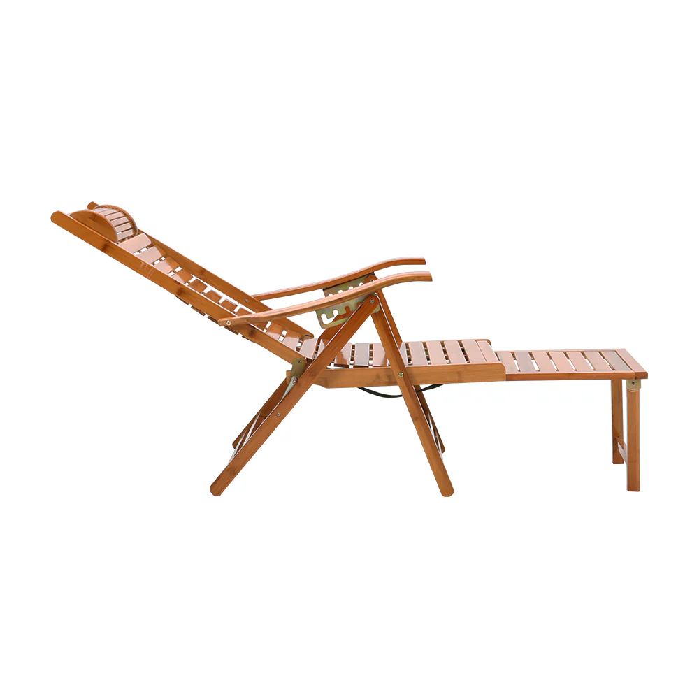 Livingandhome Bamboo Foldable Recliner Lounge Chair With Retractable Footrest - Image 5