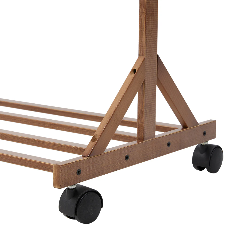 Livingandhome Bamboo Garment Hat Rack with Wheels - Image 3