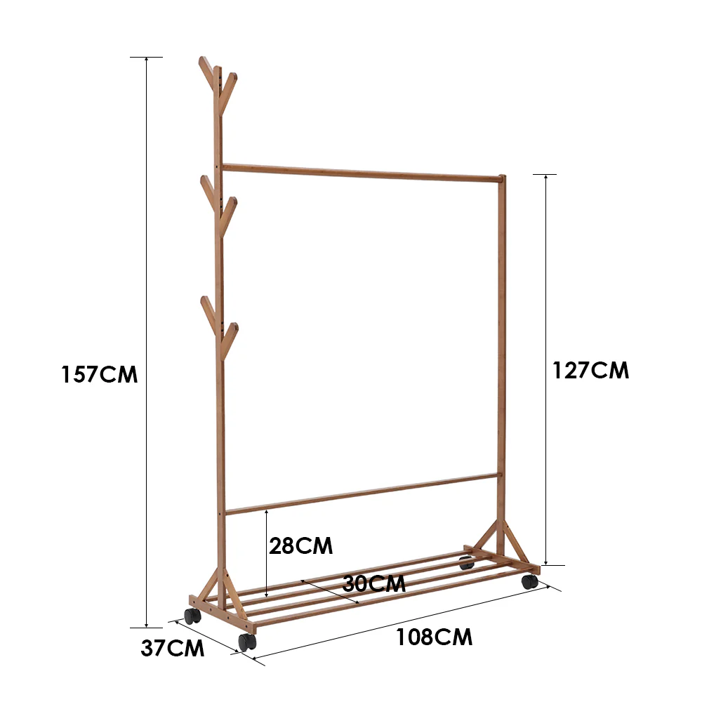 Livingandhome Bamboo Garment Hat Rack with Wheels - Image 8