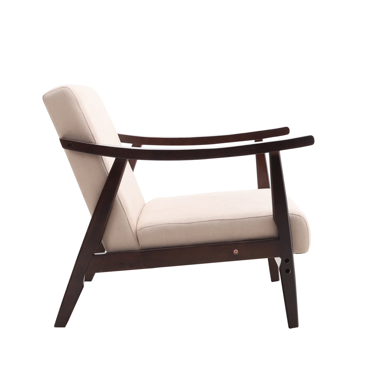 Livingandhome Beige Fabric Accent Chair with Wooden Frame - Image 3