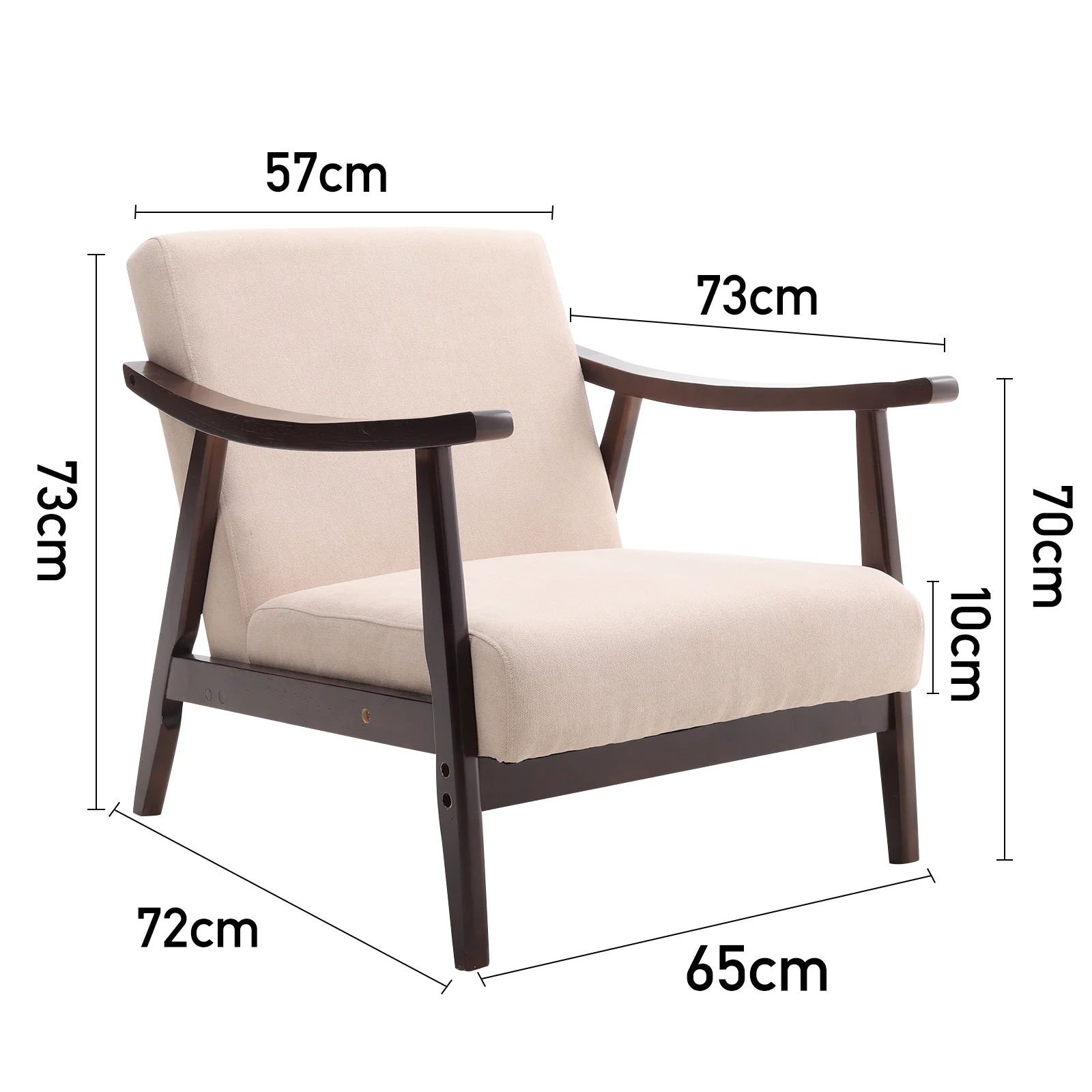 Livingandhome Beige Fabric Accent Chair with Wooden Frame - Image 5