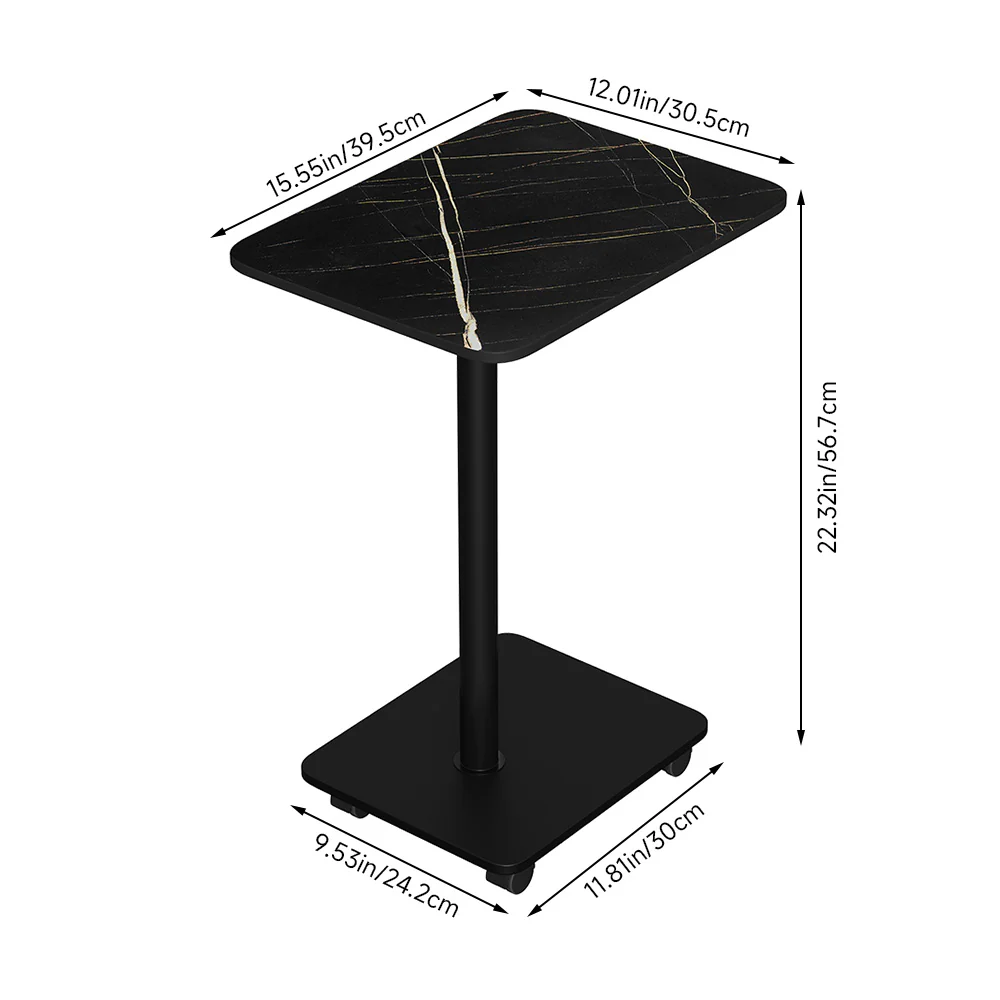 Livingandhome Black Marble C-Shaped Side Table with Wheels - Image 3