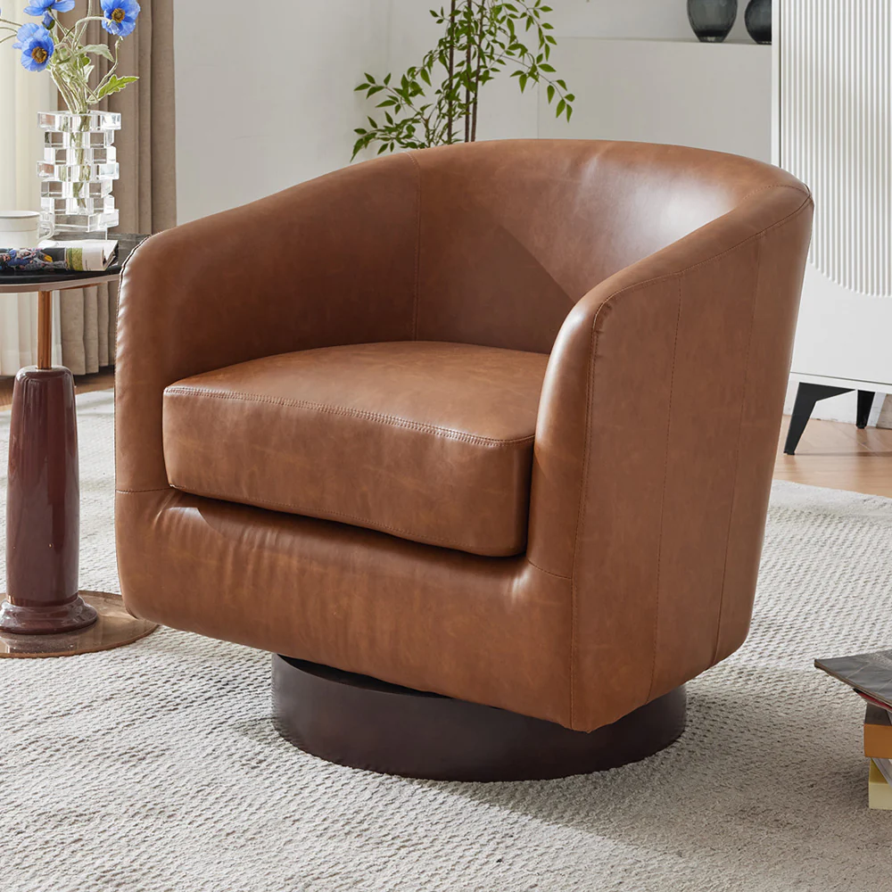 Livingandhome Brown Modern Swivel Single Armchair