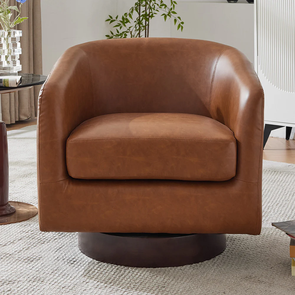 Livingandhome Brown Modern Swivel Single Armchair - Image 2