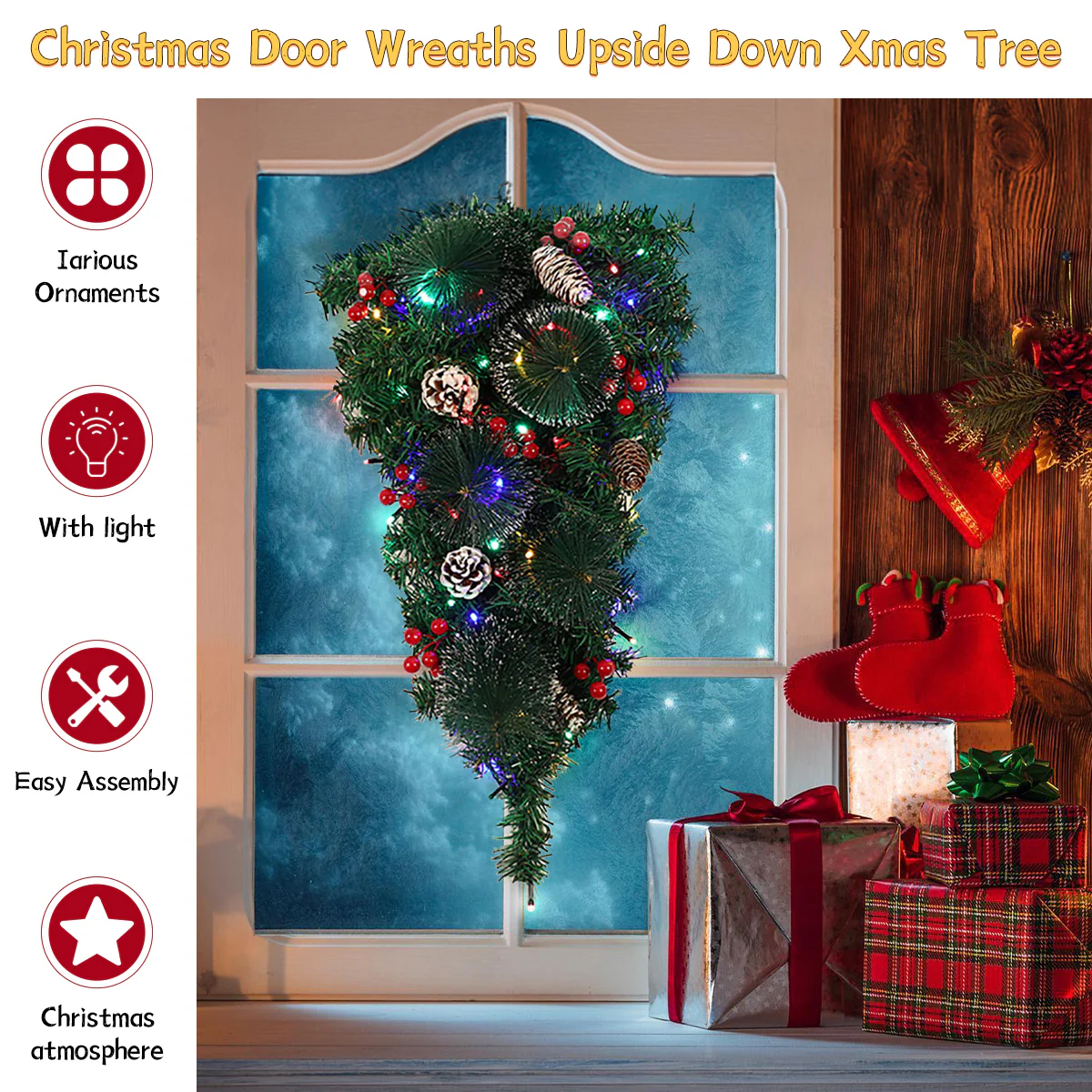Livingandhome Christmas Teardrop Swag with Lights - Image 4