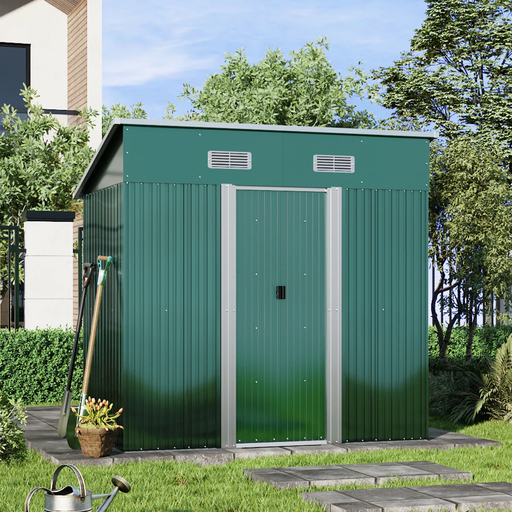 Livingandhome 4*6ft/4*8FT Metal Garden Storage Shed With Sliding Door