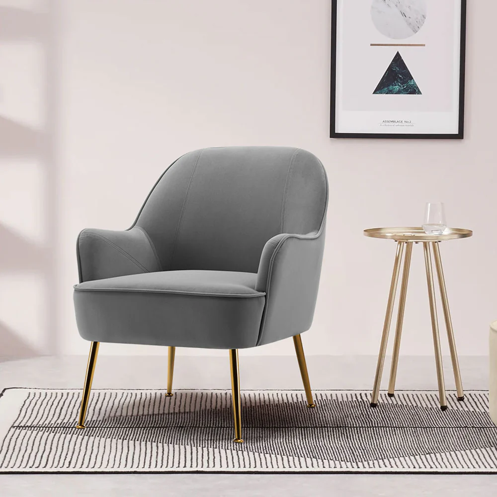 Livingandhome Contemporary Upholstered Comfy Armchair with Gold-Plated Feet - Image 3