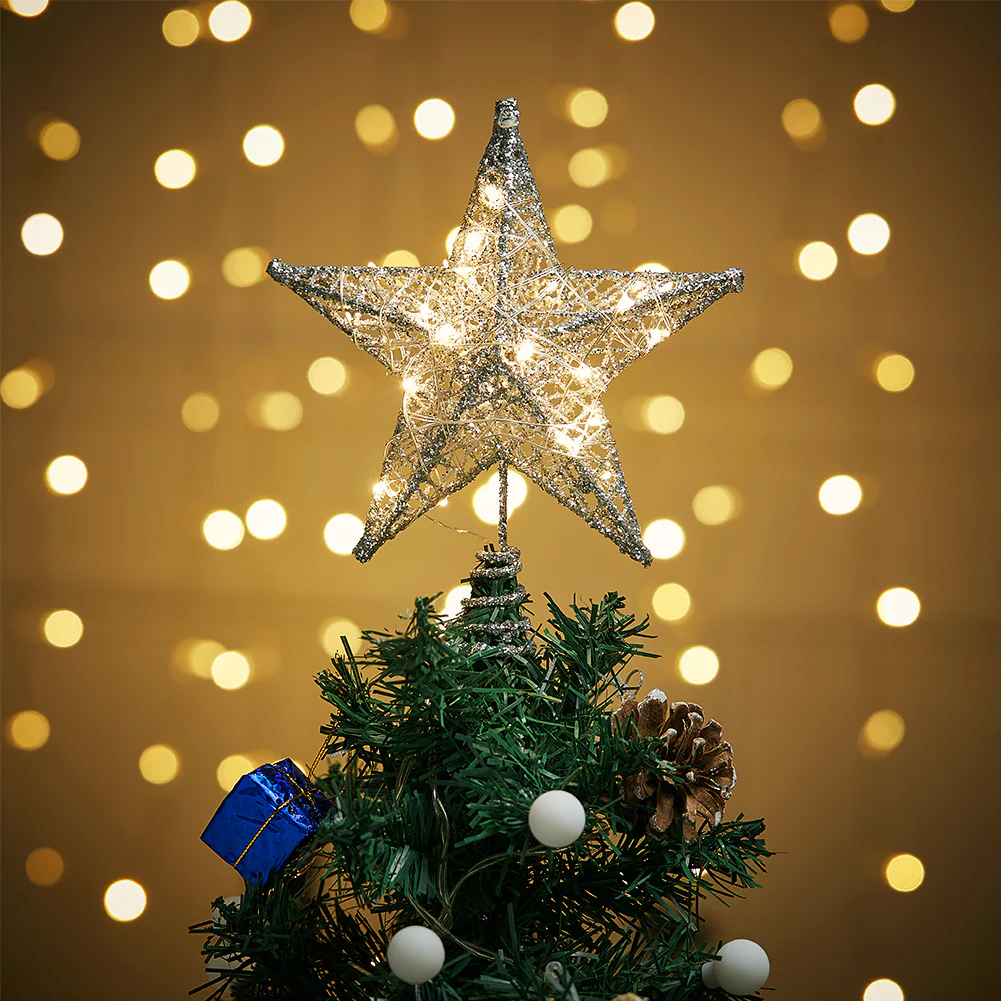 Livingandhome Decorative Star Sequins Christmas Tree Topper with LED Lights - Image 2