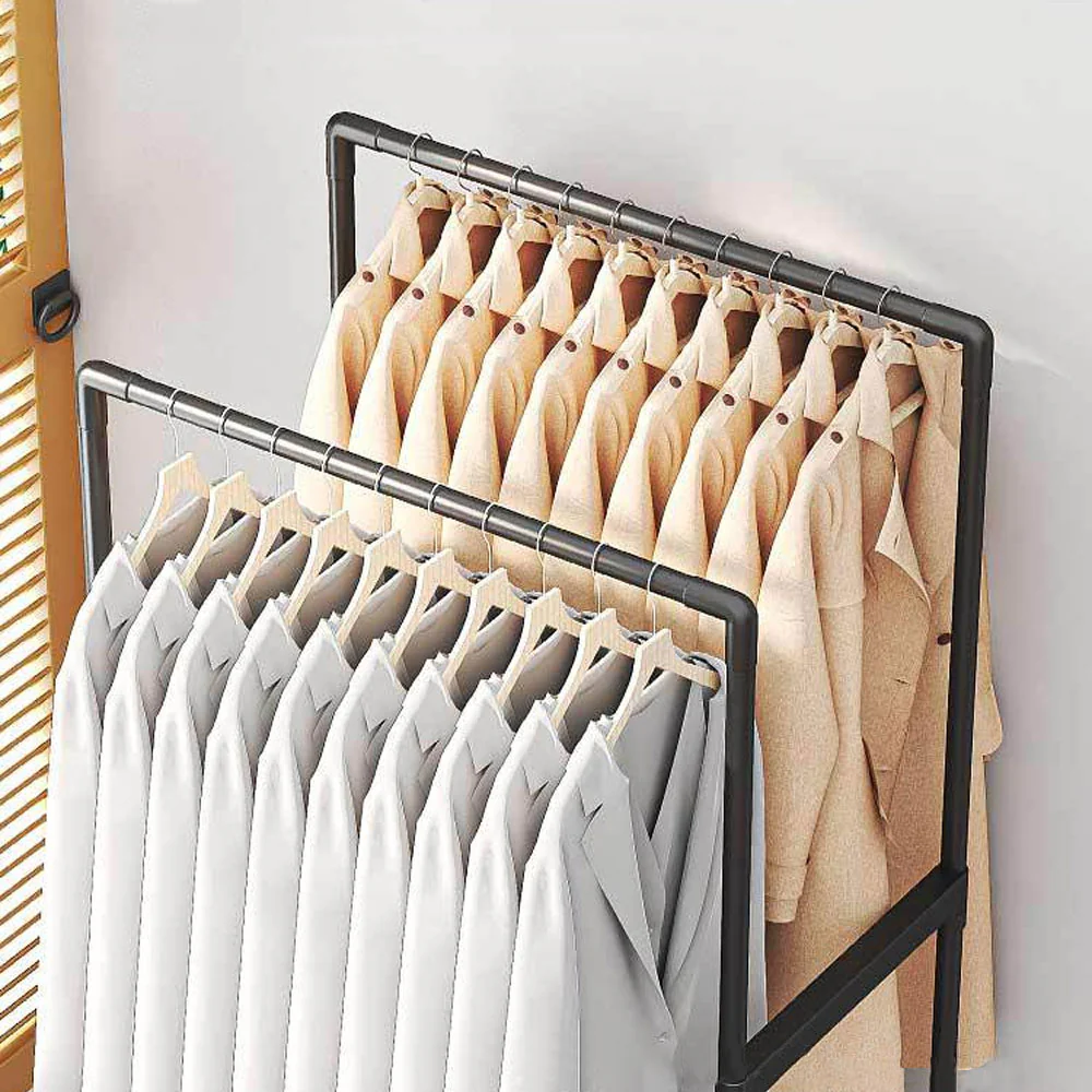 Livingandhome Double Rod Metal Clothes Rack on Wheels - Image 2