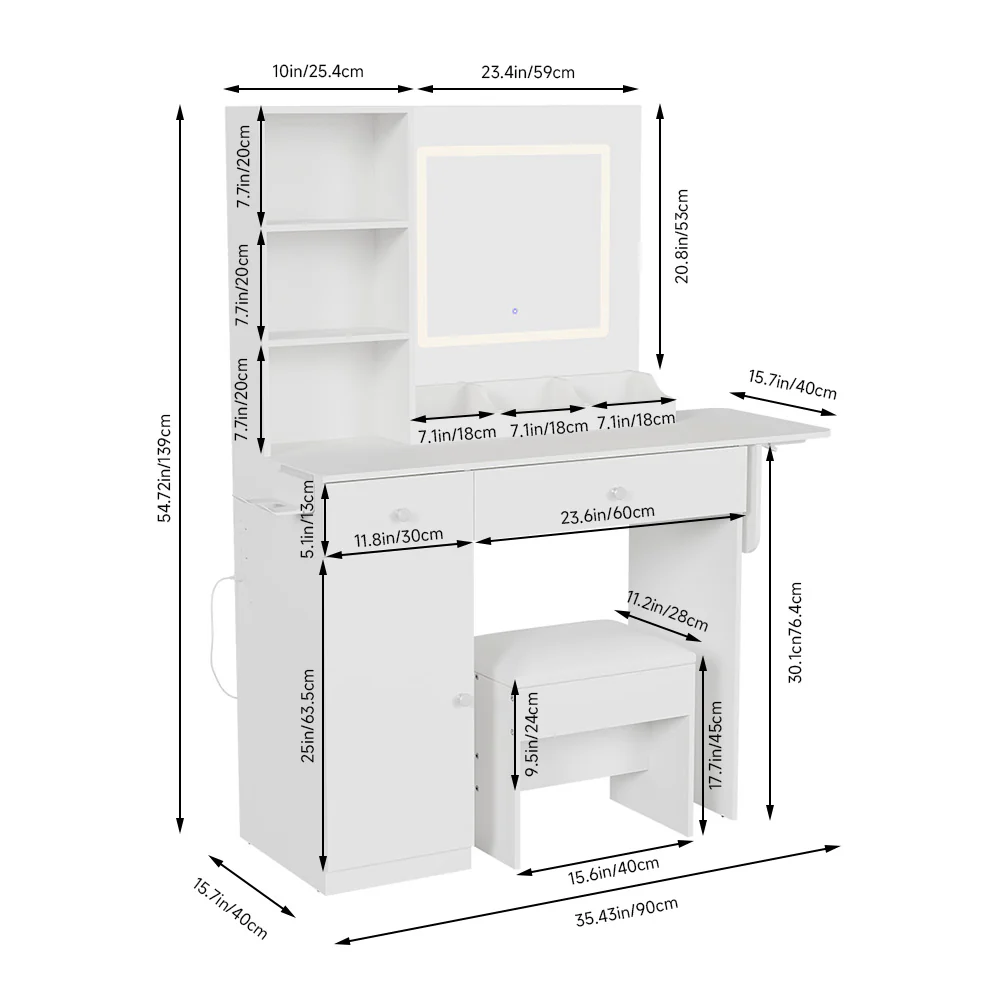 Livingandhome Dressing Table with LED Illuminated Mirror - Image 6