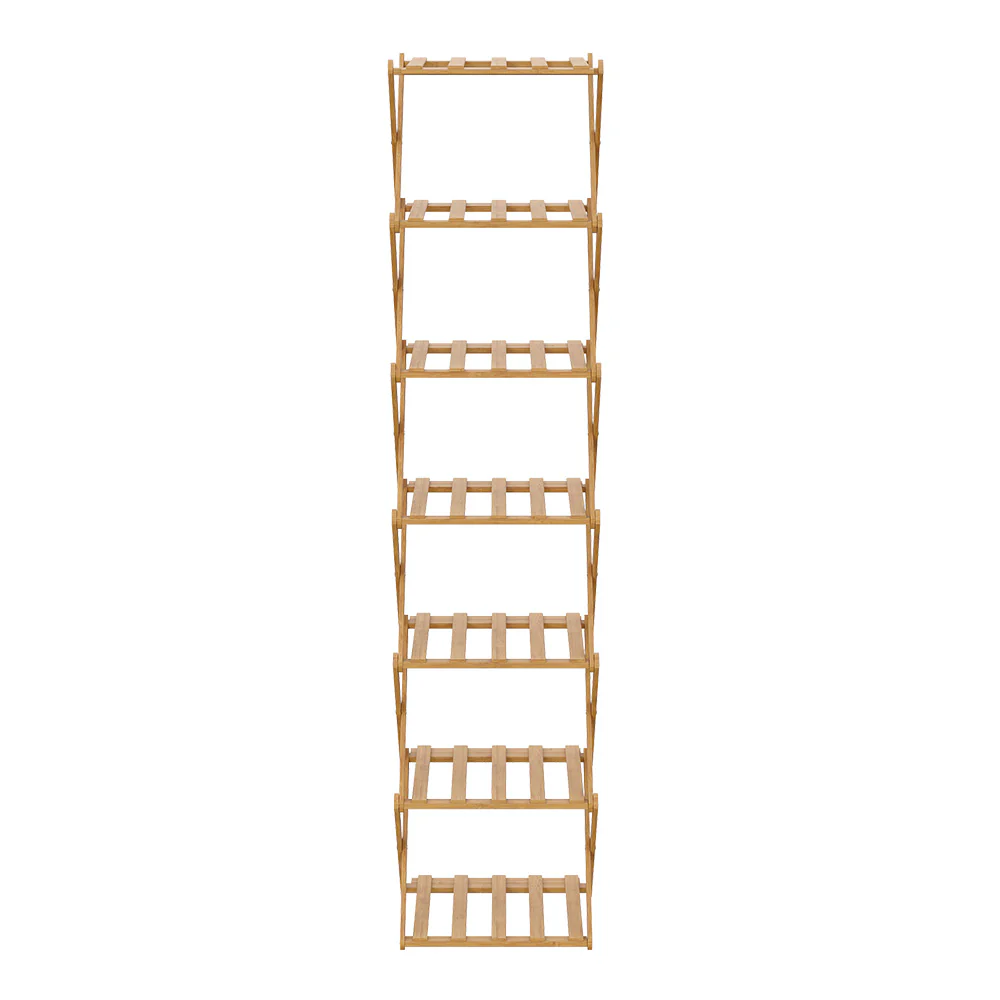Livingandhome Durable 7-Layer Bamboo Folding Shoe Rack - Image 2