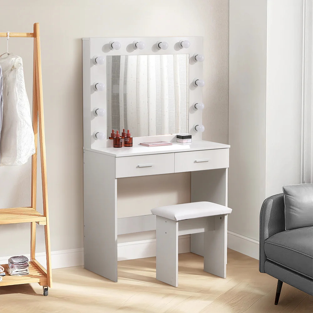 Livingandhome Elegant White Vanity Table With Stool
