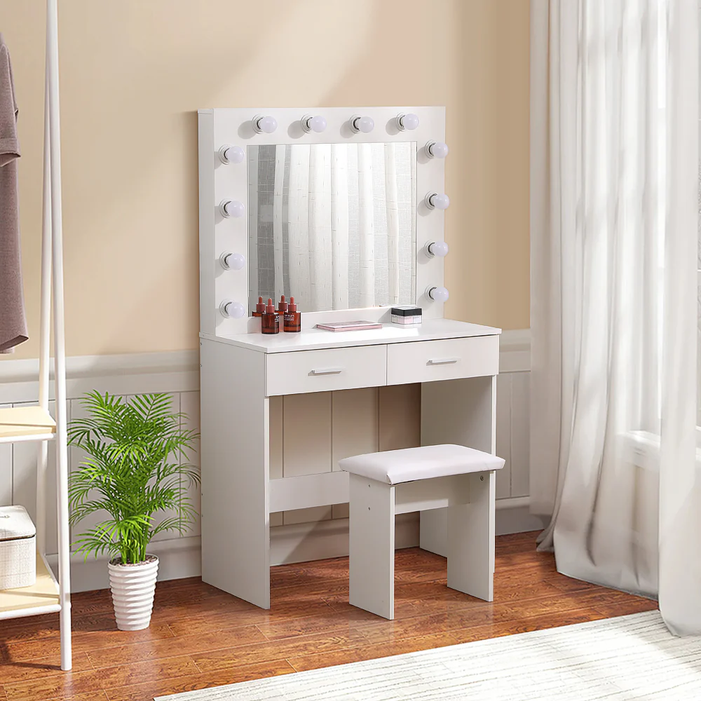 Livingandhome Elegant White Vanity Table With Stool - Image 2