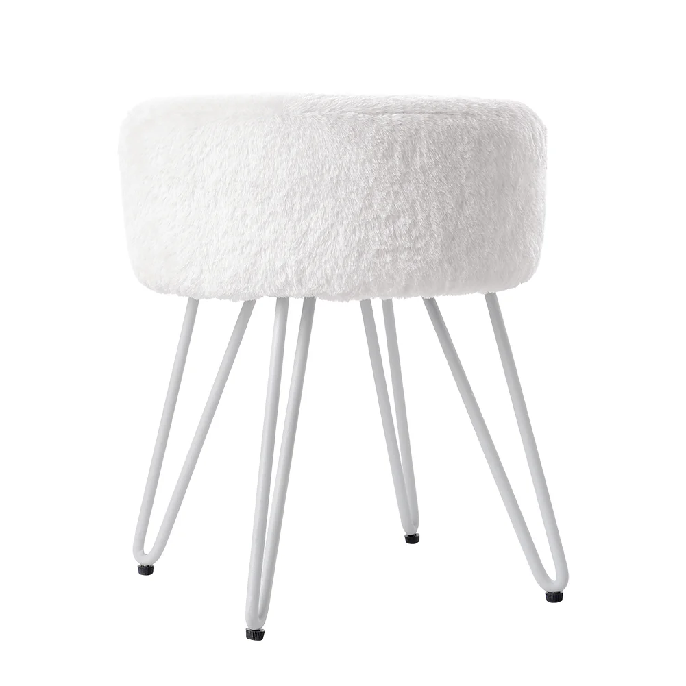 Livingandhome Faux Fur Upholstered Vanity Stool - Image 3
