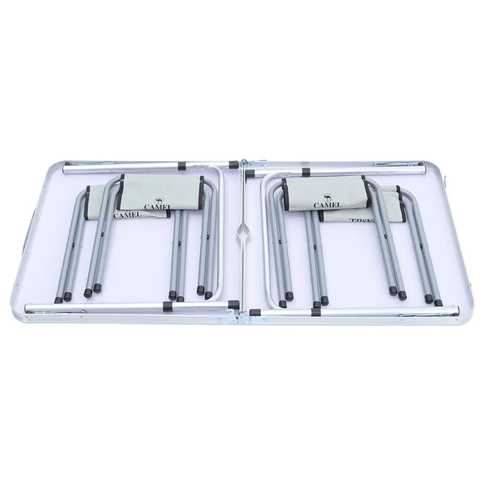 Livingandhome Folding Picnic Table with 4 Stools Portable Lightweight Aluminum Table Stools Set - Image 7