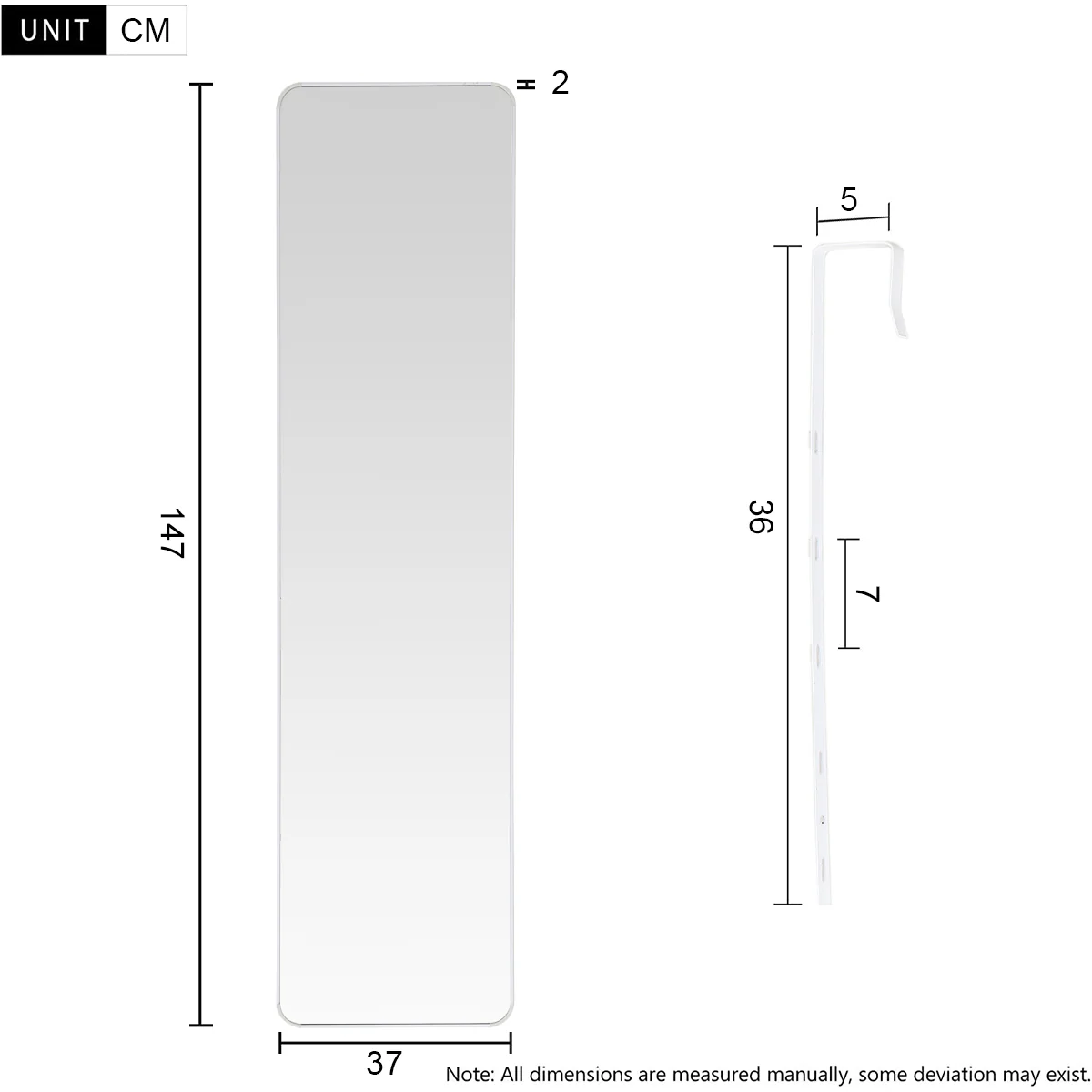 Livingandhome Full Length Mirror with Rounded Corners Door Hanging - Image 7