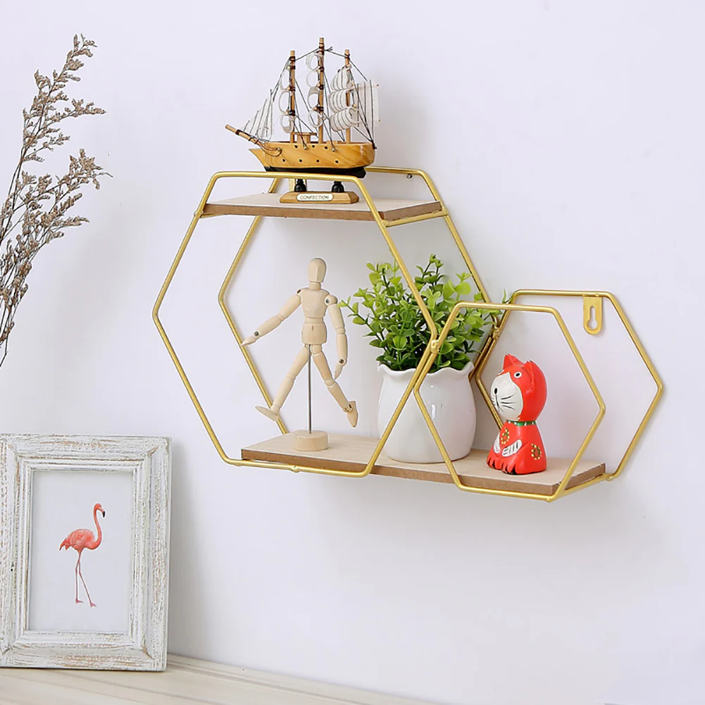 Livingandhome Honeycomb Modern Hexagonal 2 Tier Wall Floating Shelf - Image 2