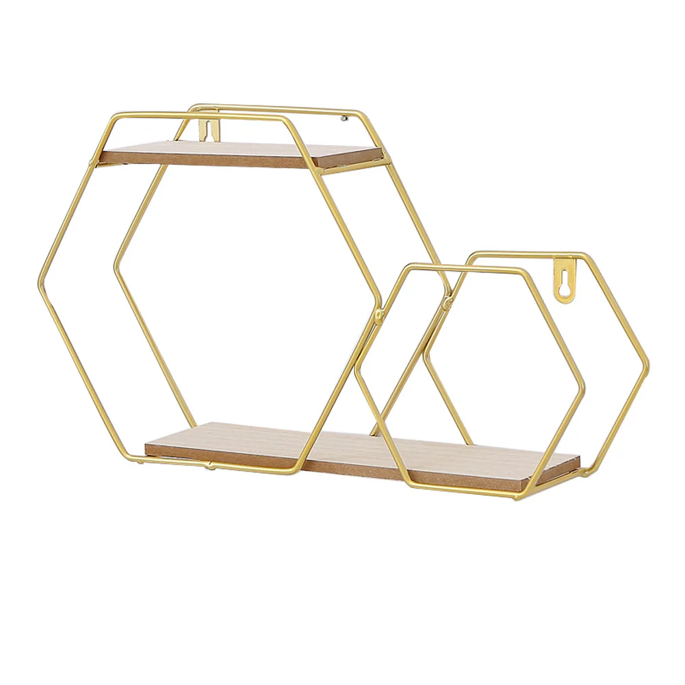 Livingandhome Honeycomb Modern Hexagonal 2 Tier Wall Floating Shelf - Image 3