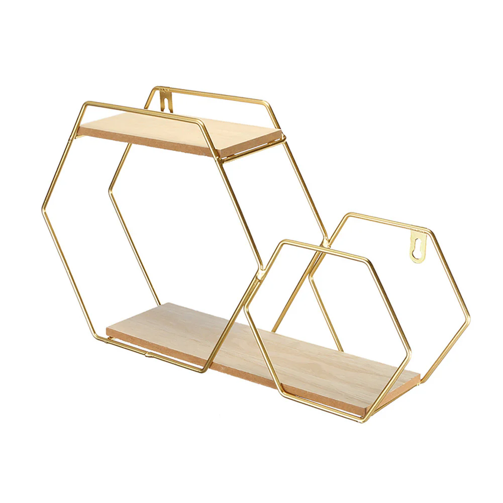 Livingandhome Honeycomb Modern Hexagonal 2 Tier Wall Floating Shelf - Image 4