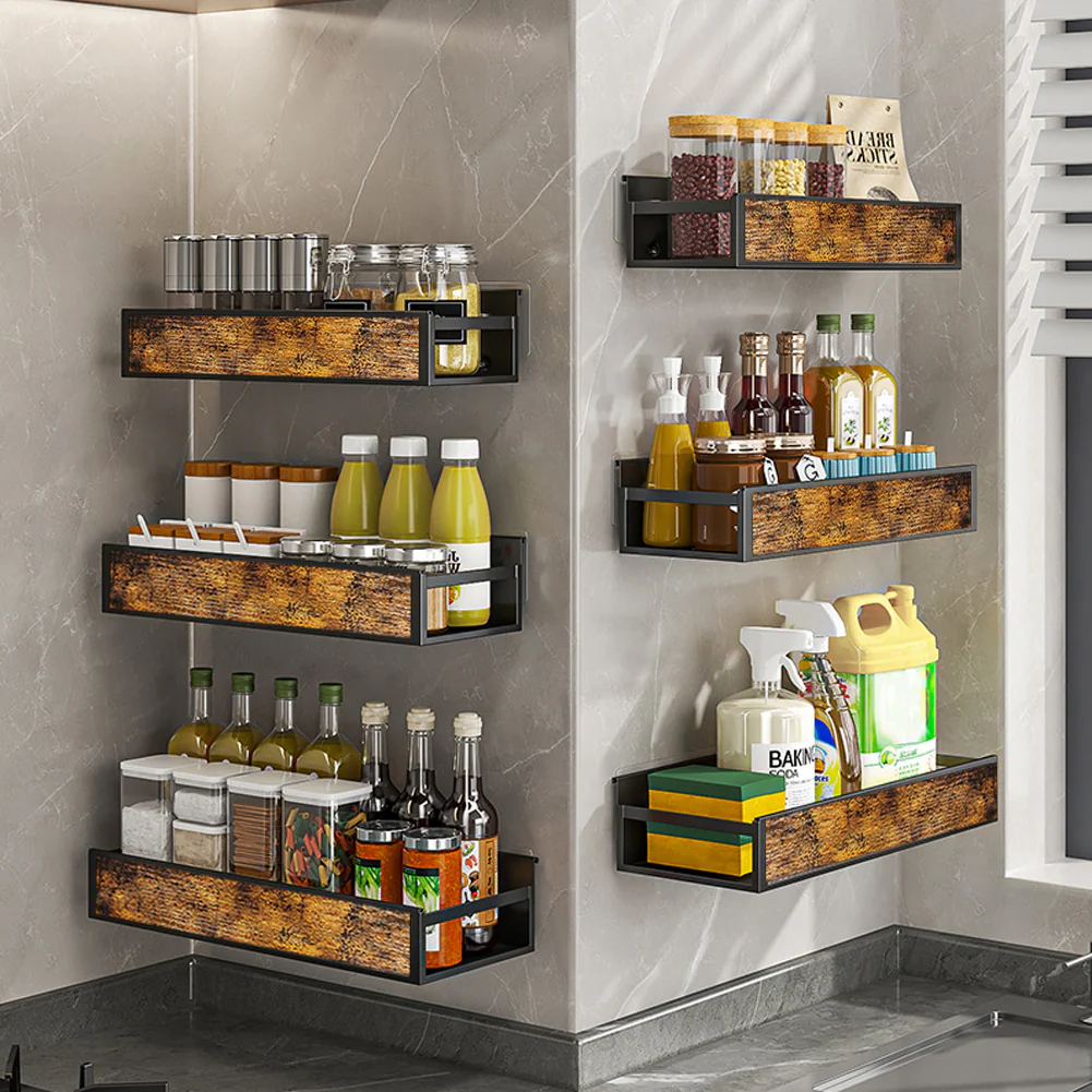 Livingandhome Industrial 3-Piece Wall Mount Spice Rack Organizer - Image 6