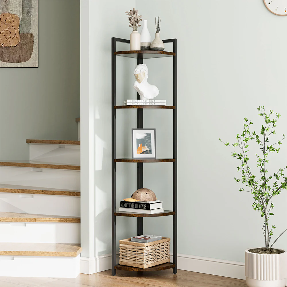 Livingandhome Industrial Style 5-Tier Corner Storage Rack - Image 2
