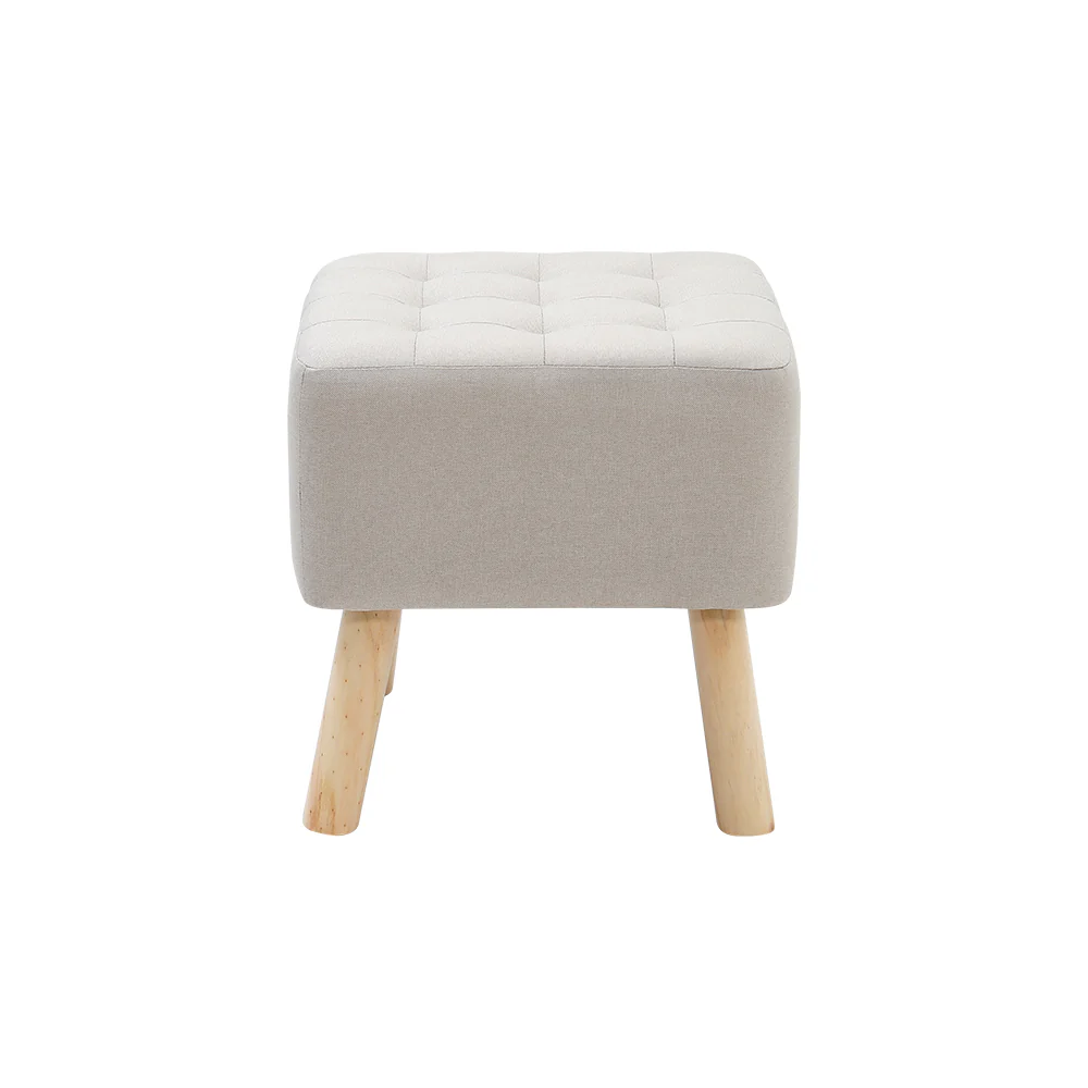 Livingandhome Linen Fabric Padded Wooden Leg Footstool - Image 5