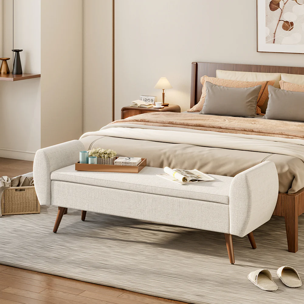 Livingandhome Linen Fabric Storage Ottoman Bench