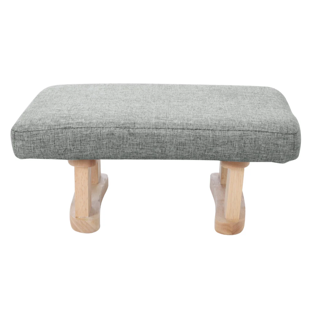Livingandhome Linen Upholstered Footstool with Wooden Legs - Image 6