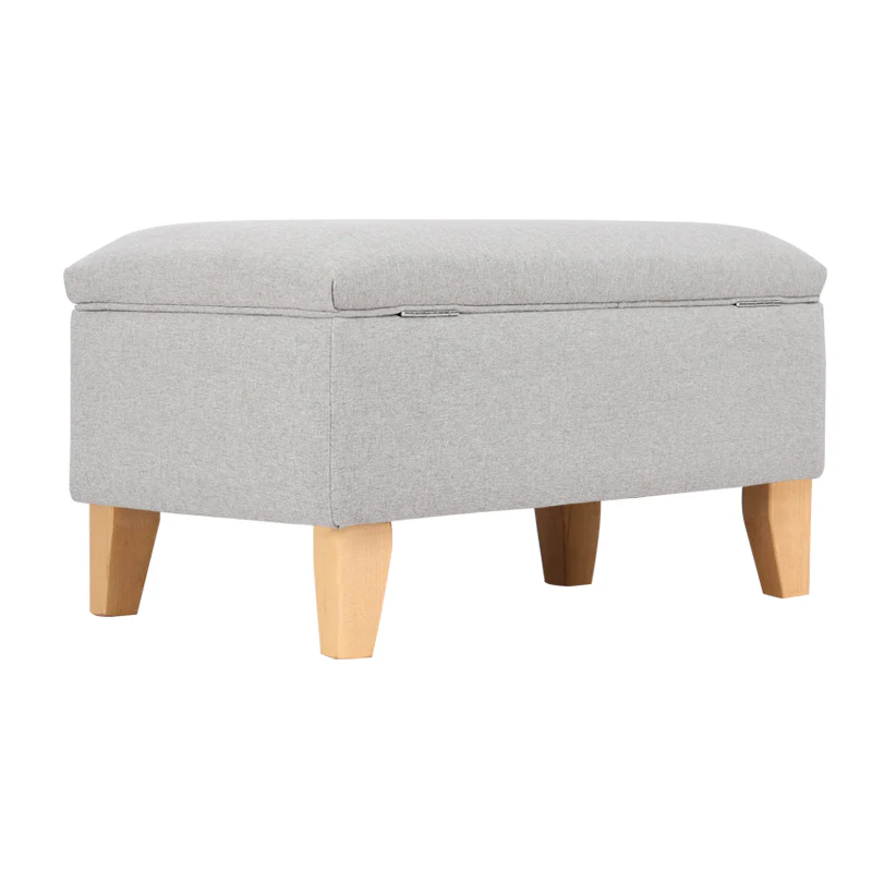 Livingandhome Linen Upholstered Storage Ottoman Footstool - Image 3