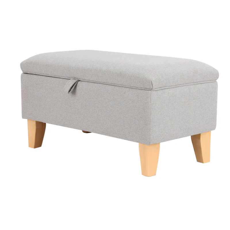 Livingandhome Linen Upholstered Storage Ottoman Footstool - Image 4