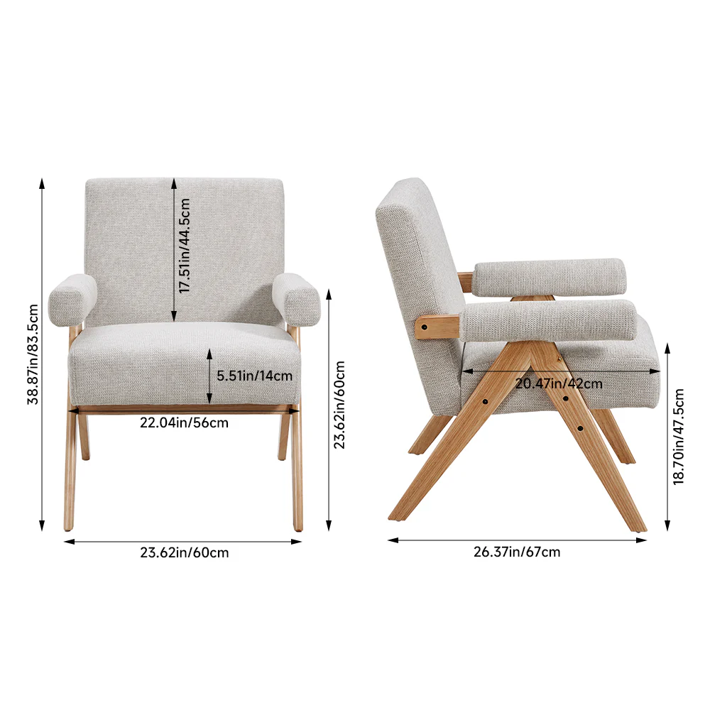 Livingandhome Linen Upholsteried Wooden Armchair - Image 6