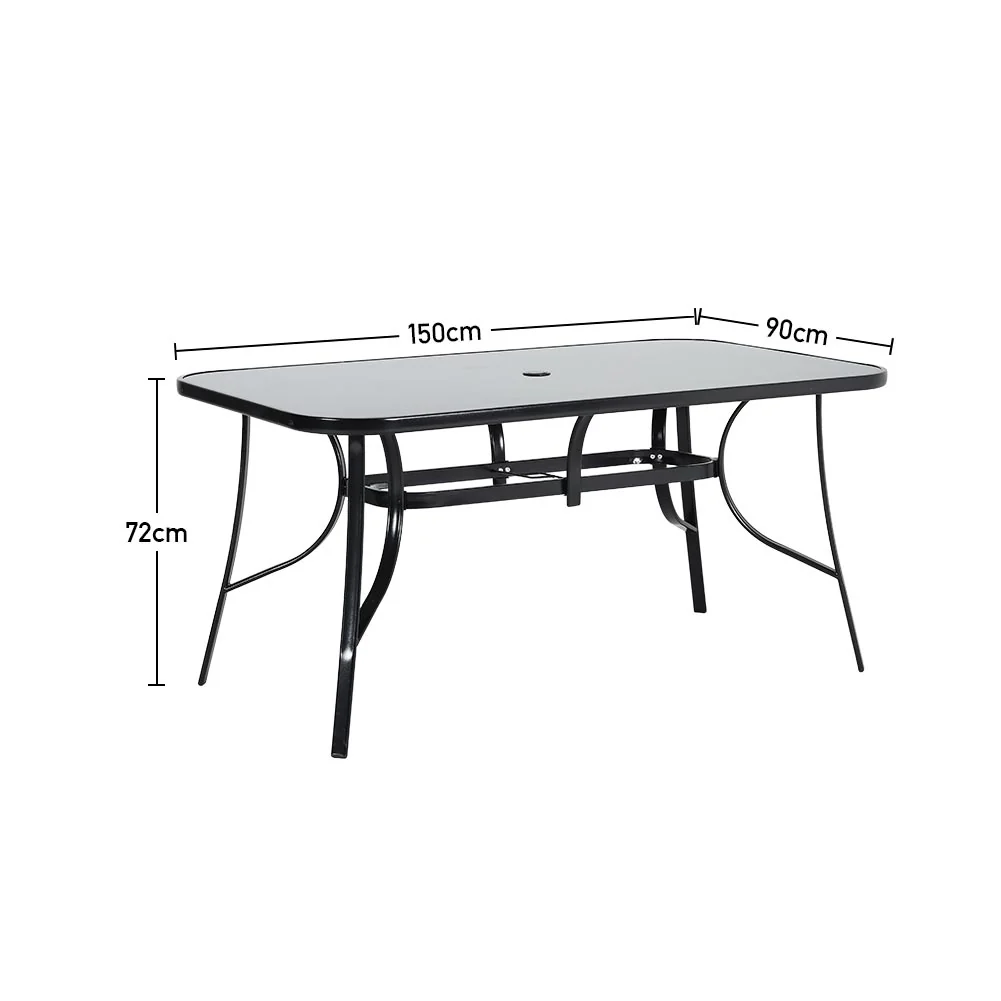 Livingandhome Metallic And Tempered Glass Garden Table With Parasol Hole Outdoor - Image 5