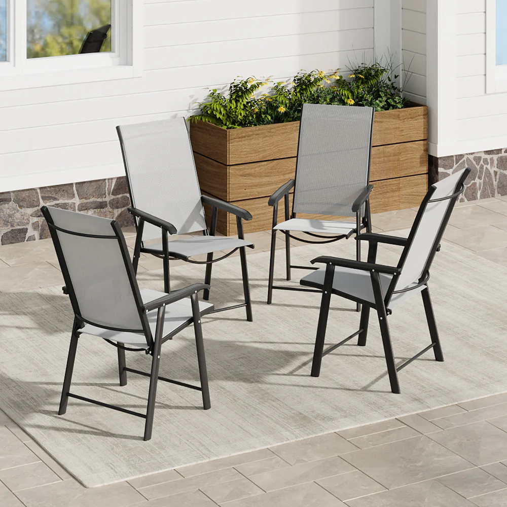 Livingandhome Metallic-Frame And Fabric Foldable Chairs Set Of 4 - Image 2