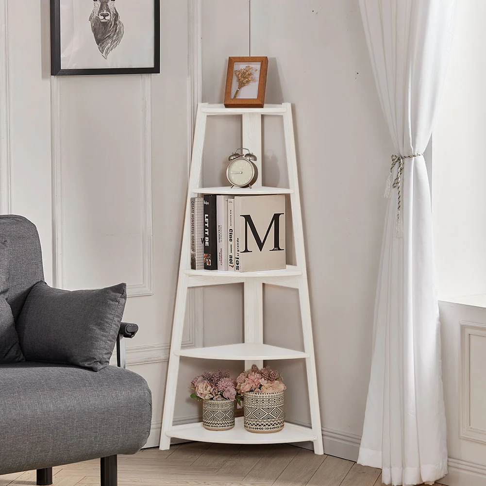 Livingandhome Modern 5-Tier Wooden Ladder Corner Bookshelf Home Display Shelf Unit - Image 2