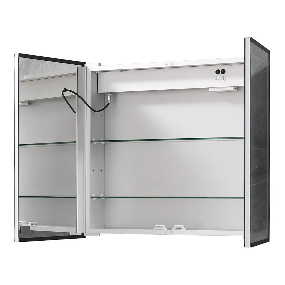 Livingandhome Modern Black LED Wall-Mount Mirror Cabinet - Image 3
