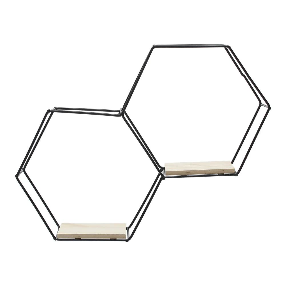 Livingandhome Modern Hexagon Wall Shelf with Iron Frame - Image 4